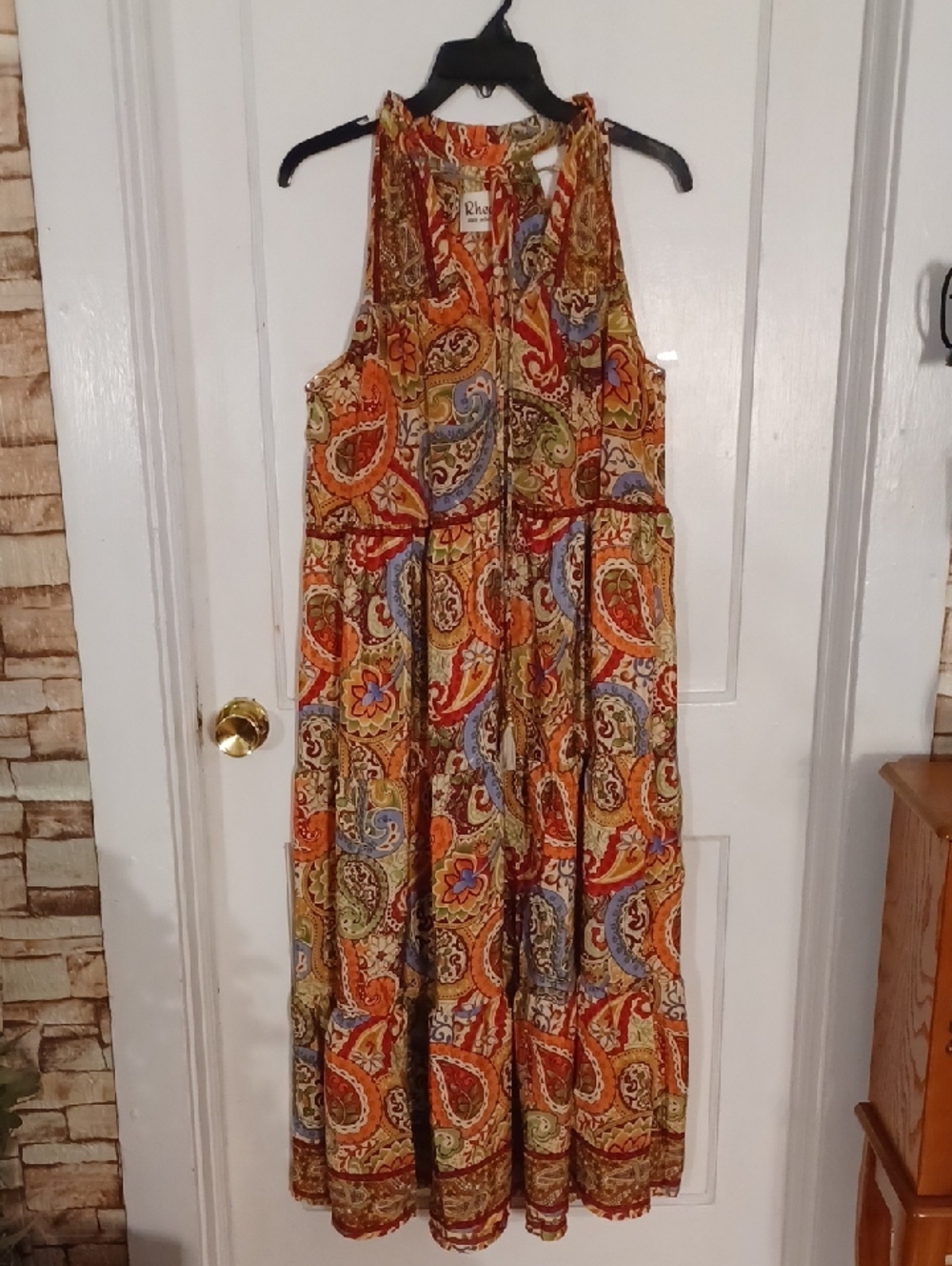 Paisley Halter Maxi Dress in Orange & Multi Size Large